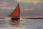 Red Sailed Cat Boat Oil Painting