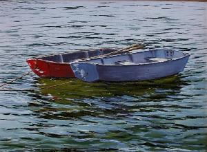 row boat oil painting